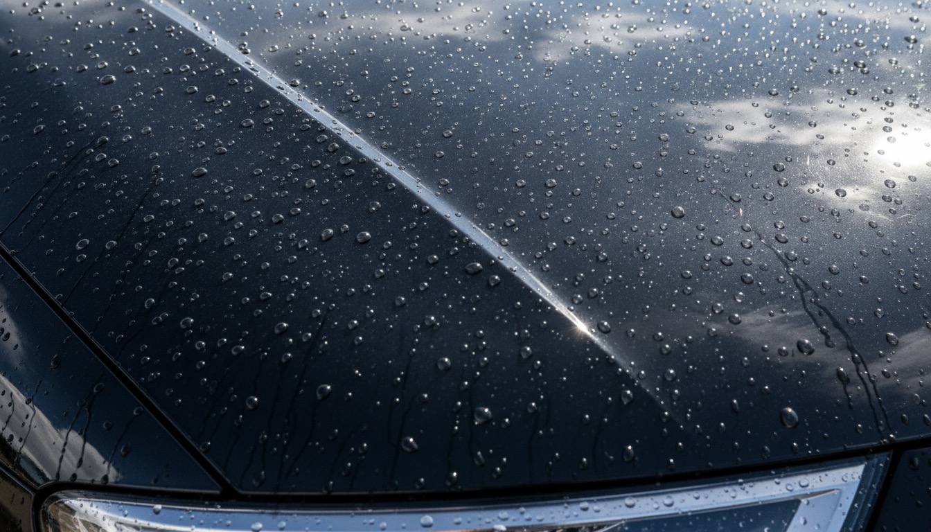 Water forming tight round beads on ceramic-coated car paint